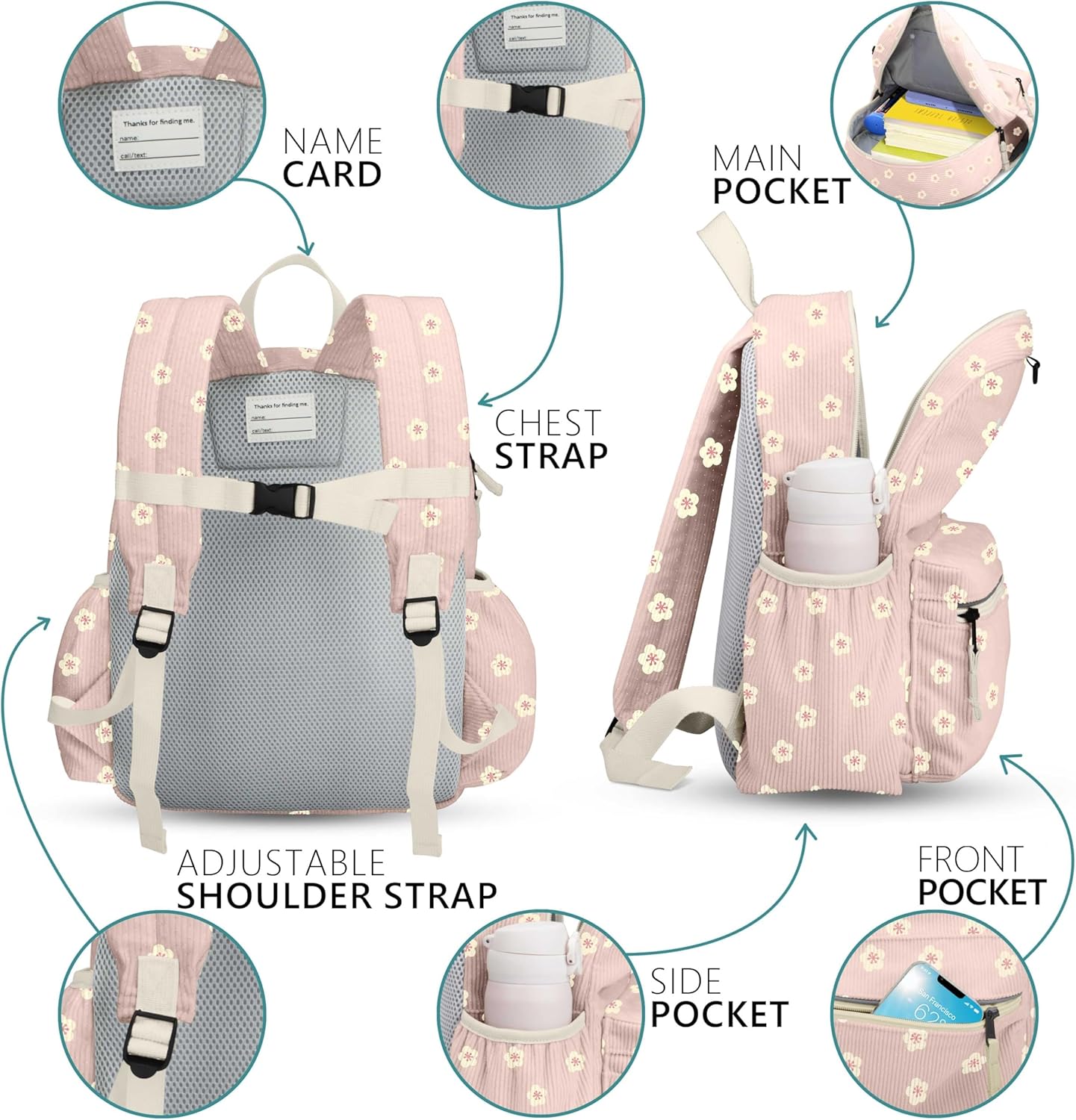 Corduroy Toddler Backpack for Boys 2-5: Preschool Backpacks for Girls - 13.5 H Fit Folder